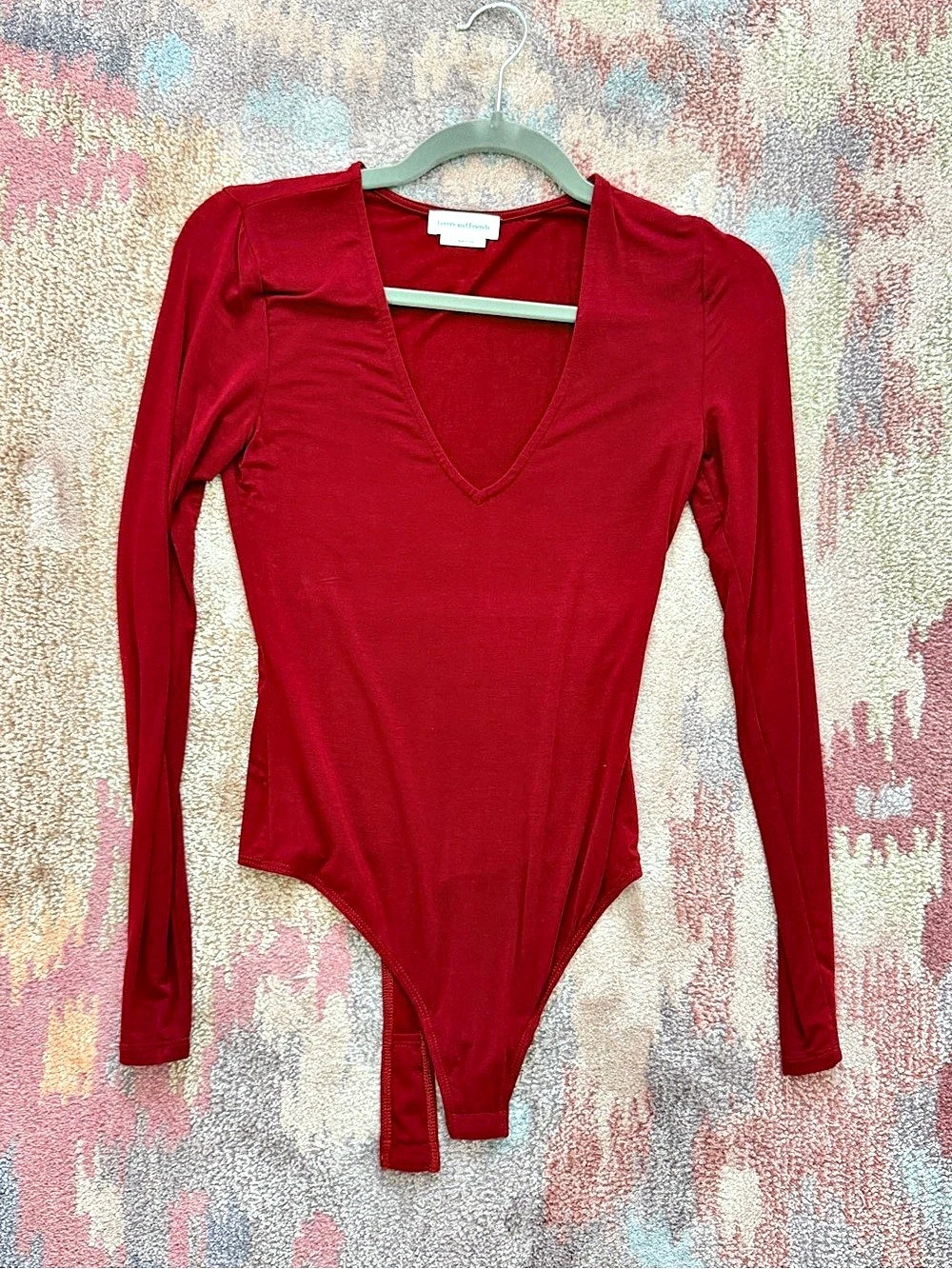 Lovers and Friends Jupiter Bodysuit Long Sleeve V-Neck Red Small Like New